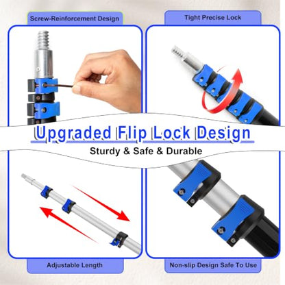30FT Reach Telescopic Extension Pole-5-24FT Multi-Purpose Extension Pole with Easy Flip Lock, Universal Twist-on Metal Tip, Lightweight Sturdy Aluminum Paint Roller Extension Pole for Window Cleaning - size: 24FT