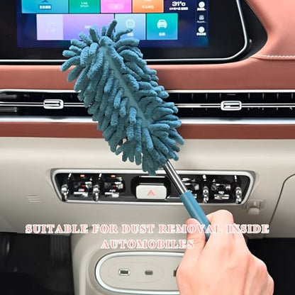 2PCS Car Interior Duster with Extension Pole, 11.8" to 30.5" Retractable Dusters Auto Dash Cleaning Tool, Soft Chenille Hand Washable Dusters for Car Window Furniture Office (Navy Blue) - color: Navy Blue