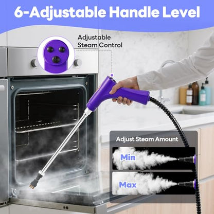 Handheld Steam Cleaner, 10s Fast Handheld Heating Steamer for Cleaning 15-in-1 High Pressure Steam Cleaner for Home & Kitchen, Grease, Grout, Tile,Floor,Couch and Car - color: Purple