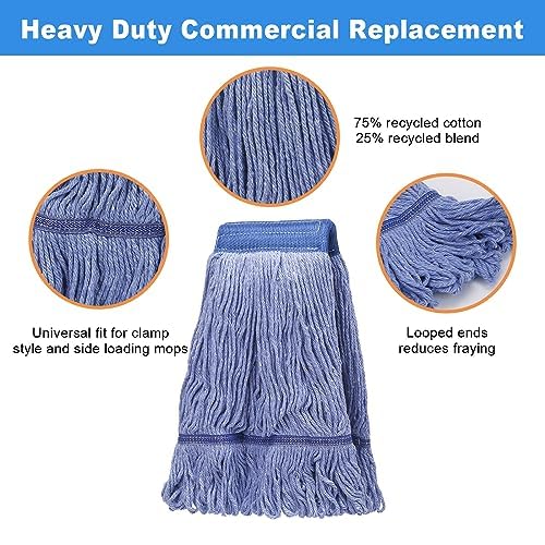 6Pack Heavy Duty Commercial Looped End Cotton Mop,String Cotton Mop Refill Heads Wet Industrial Blue Cotton Looped End String Head Refills, Heavy Mop Replace Head,for General and Floor Cleaning - color: Light Blue