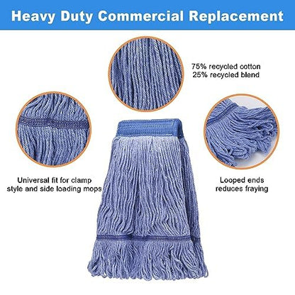 6Pack Heavy Duty Commercial Looped End Cotton Mop,String Cotton Mop Refill Heads Wet Industrial Blue Cotton Looped End String Head Refills, Heavy Mop Replace Head,for General and Floor Cleaning - color: Light Blue