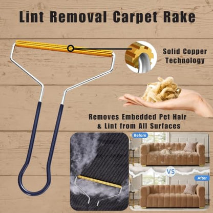 Pet Hair Remover Kit - Premium Pet Hair Removal Glove (2pk) - Self Cleaning Slicker Brush - Travel Lint Roller - Copper Carpet Rake for a Clean Home & Happy Pets!