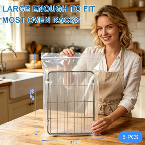 5 Pack Oven Rack Cleaning Bags - Oven Rack Cleaning Bags Kit with 5 Gloves & 1 Wire Brush, Reusable Leak-Resistant PE Bags for Deep Soaking BBQ Racks, Grill Grates (39.4"x31.5") - color: 5 Pack 39.4"x31.5"