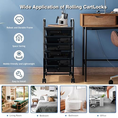 Rolling Cart with Drawers, 6-Tier Rolling Storage Cart with Drawers, Rolling Utility Cart with 6 Drawers with 2 Lockable Caster Wheels for Office Bathroom Kitchen, Transparent Black - size: Black, 6-Tier