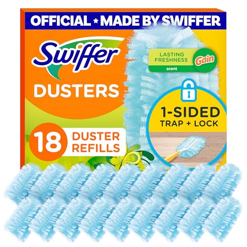 Swiffer Dusters Refill for Cleaning, Made by SWIFFER, Feather & Microfiber Duster Disposable Alternative, for Dusting Furniture, Blinds, Ceiling Fans, Helps Remove Allergens, Gain Scent, 18 Count - size: 18 Count (Pack of 1), style: Gain Scent, 18 Ct