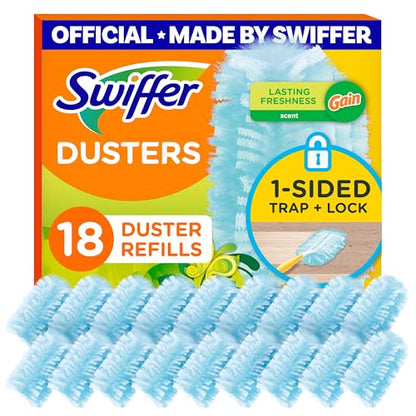 Swiffer Dusters Refill for Cleaning, Made by SWIFFER, Feather & Microfiber Duster Disposable Alternative, for Dusting Furniture, Blinds, Ceiling Fans, Helps Remove Allergens, Gain Scent, 18 Count - size: 18 Count (Pack of 1), style: Gain Scent, 18 Ct