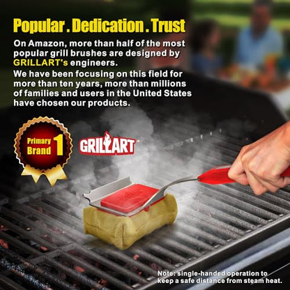 GRILLART Grill Brush Bristle Free. SteamWizards BBQ Replaceable Cleaning Head, Unique Seamless-Fit Scraper Tool for Cast Iron/Stainless-Steel Grates, Safe Barbecue Grill Cleaner-Red - color: Grill Brush & Scraper
