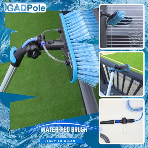 IGADPole 17 FT Water-Fed Washing Kit with Soap-Dispenser, Brush, 10″ Squeegee & Cobweb Duster for Windows, Gutters, Solar Panels & Exterior Walls - size: 17 ft Pole