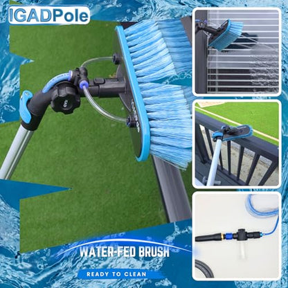 IGADPole 17 FT Water-Fed Washing Kit with Soap-Dispenser, Brush, 10″ Squeegee & Cobweb Duster for Windows, Gutters, Solar Panels & Exterior Walls - size: 17 ft Pole