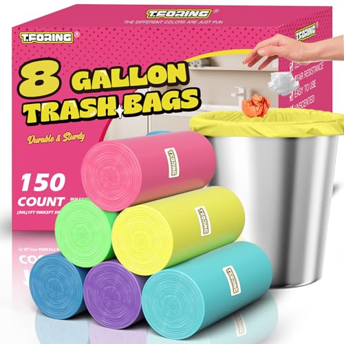 8 Gallon Trash Bags Colored - 150 Count Medium Garbage Bags Unscented, 30 Liter Thick Trash Can Liners, Plastic Wastebasket Liners for Home Kitchen Bathroom - color: 8gal-150