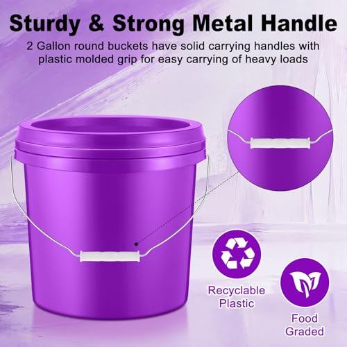 Tioncy 10 Pcs 2 Gallon Plastic Bucket with Lid Heavy Duty 2 Gallon Bucket Pail with Lid Handle for Storage Container Home Household Cleaning (Purple) - color: Purple