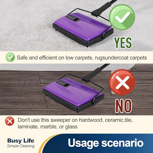 Yocada Carpet Sweeper Cleaner Manual Household Sweeper for Home Office Low&Undercoat Carpets Rugs Pet Hair Dust Scraps Paper Small Rubbish Cleaning with a Brush 48.03"