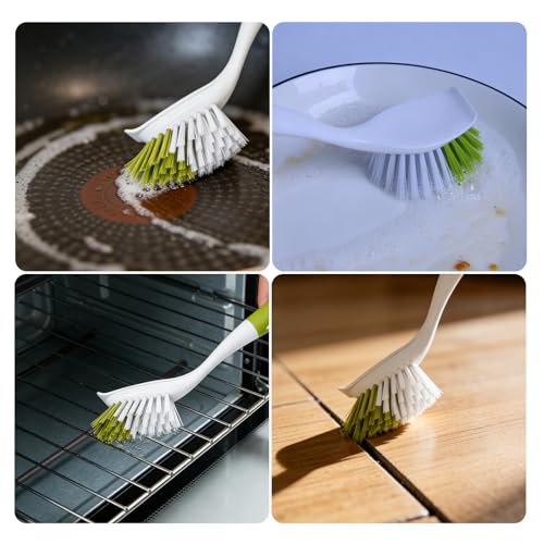 Dish Brush Scrub Brush with Handle - 3 Pack Stiff Bristles Dish Scrubber for Cleaning Dishes, Pots, Pans, Sink, Cast Iron - Hard Bristles,No Residue - color: Yellow-green, Gray, Light Blue