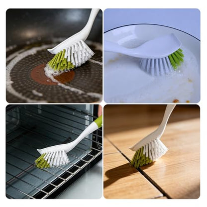 Dish Brush Scrub Brush with Handle - 3 Pack Stiff Bristles Dish Scrubber for Cleaning Dishes, Pots, Pans, Sink, Cast Iron - Hard Bristles,No Residue - color: Yellow-green, Gray, Light Blue