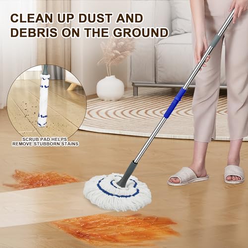 Self Wringing Floor Cleaner with 52.5 Inch Long Handle, Heavy Duty Wet Mop for Hardwood, Tile, Vinyl, Laminate Floors (White) - color: White