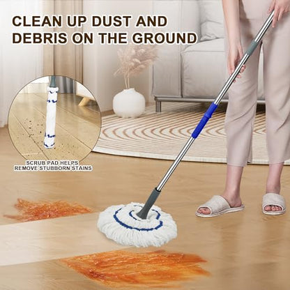 Self Wringing Floor Cleaner with 52.5 Inch Long Handle, Heavy Duty Wet Mop for Hardwood, Tile, Vinyl, Laminate Floors (White) - color: White