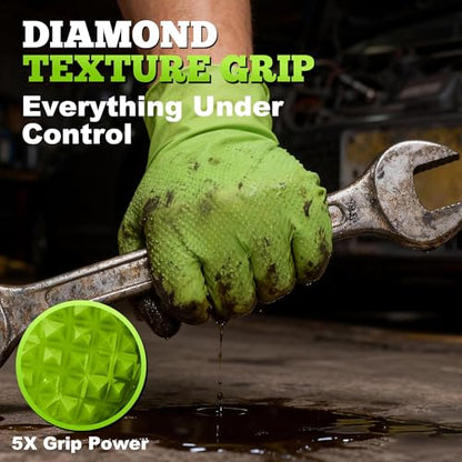 TitanFlex Heavy Duty Industrial Nitrile Gloves with Raised Diamond Texture, 8-mil, Latex Free (Green/Dark Green/Yellow) - color: 03 Green (1000ct), size: XX-Large