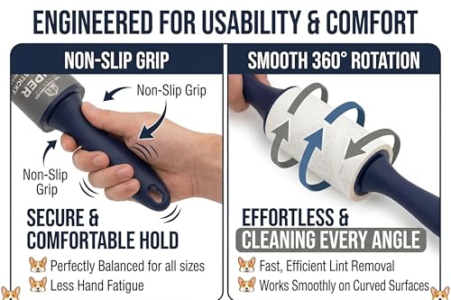 Extra Sticky Lint Roller for Pet Hair (600 Sheets) — 6-Pack, Straight-Cut Sheets, Ergonomic Navy Handles — Cat & Dog Hair Remover for Clothes, Furniture & Car - size: 6 Packs
