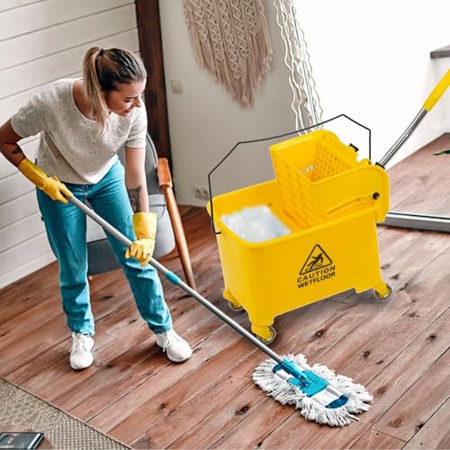 Mop Bucket with Side Press Wringer and Wheels, Heavy Duty Rolling Cleaning Cart, 20 Quart Industrial Mop and Bucket Set for Home Office