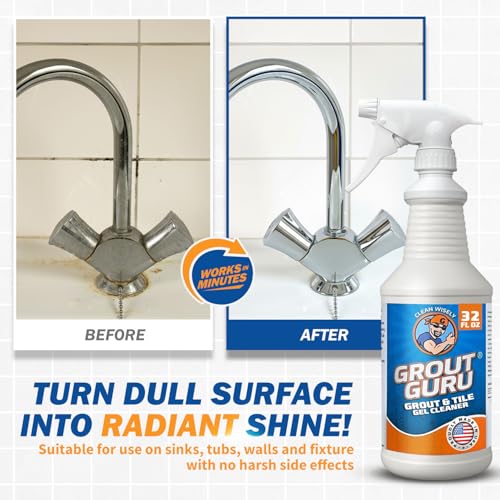 Professional Gel Grout Cleaner Spray, Heavy Duty Tile Grout Cleaner for Tub & Wall, Acid-Free Deep Cleaning Solution, Safe for Marble, Porcelain & Stone, Made in USA, 32 Oz