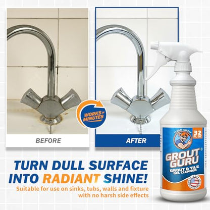 Professional Gel Grout Cleaner Spray, Heavy Duty Tile Grout Cleaner for Tub & Wall, Acid-Free Deep Cleaning Solution, Safe for Marble, Porcelain & Stone, Made in USA, 32 Oz