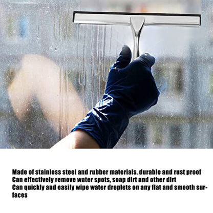 All Purpose Stainless Steel Shower Squeegee for Shower Doors with Suction Storage Hook, Bathroom Cleaner Tool Household Window Mirror Squeegee for Home Cleaning, Glass Door, Tile