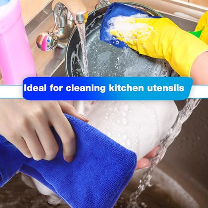 Nuenen Microfiber Cleaning Cloths for Cars 16 x 16 Inch Ultra Absorbent Car Towels Drying Reusable Cleaning Supplies House Kitchen Window Microfiber Towel(Blue,60 Count) - color: Blue