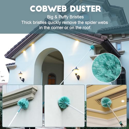 TelesPro 20 Foot High Reach Duster Kit with 5-12FT Extension Pole High Ceiling Dusting and Window Cleaning Kit with Telescopic Pole Window Washer&Squeegee,Cobweb Duster,Fan Duster and Feather Duster - size: 12 FT