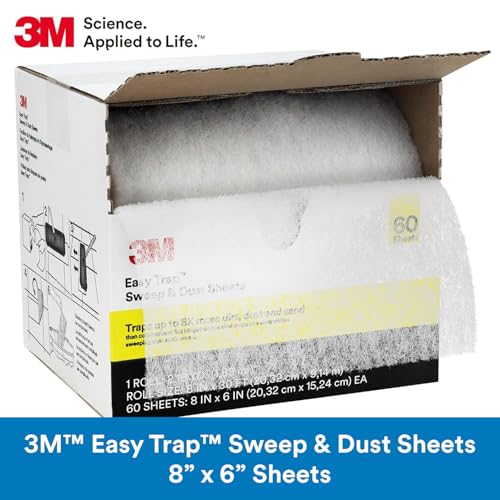 3M Easy Trap Sweep and Dust Sheets, 1 Roll of 250 8" x 6" Sheets, Disposable Easy Sweep Floor Duster, Picks Up 8x More Dirt, Dust, Sand, Hair, Works on Dry or Wet Surfaces, 55654W - size: 1 Roll of 250 8" x 6" Sheets