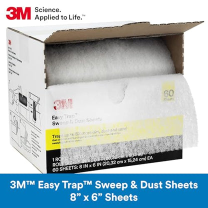 3M Easy Trap Sweep and Dust Sheets, 1 Roll of 250 8" x 6" Sheets, Disposable Easy Sweep Floor Duster, Picks Up 8x More Dirt, Dust, Sand, Hair, Works on Dry or Wet Surfaces, 55654W - size: 1 Roll of 250 8" x 6" Sheets