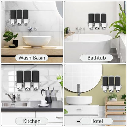 No-Drill 3 Pack 500ml Wall Mounted Soap Dispenser for Bathroom and Kitchen, Shampoo and Conditioner Dispenser Drill Free with Adhesive(Square-Black) - color: Black-2