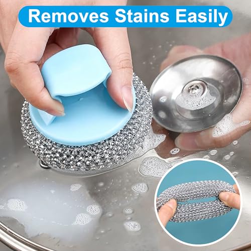 Stainless Steel Scrubbers for Kitchen and Bathroom 2 Pack, Heavy Duty Scouring Pads for Pots, Pans, Sink, Grill, Oven, Steel Wool Cleaning Pads for Dishes and Surfaces Blue