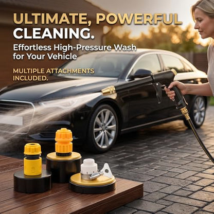 High Pressure Hose Nozzle, Adjustable Water Spray Gun with 4 Spray Modes, Metal Garden Hose Sprayer for Car Wash, Plants Watering, Patio & Outdoor Cleaning (1, Washer Gun + 3 Connectors + Foam Cannon)