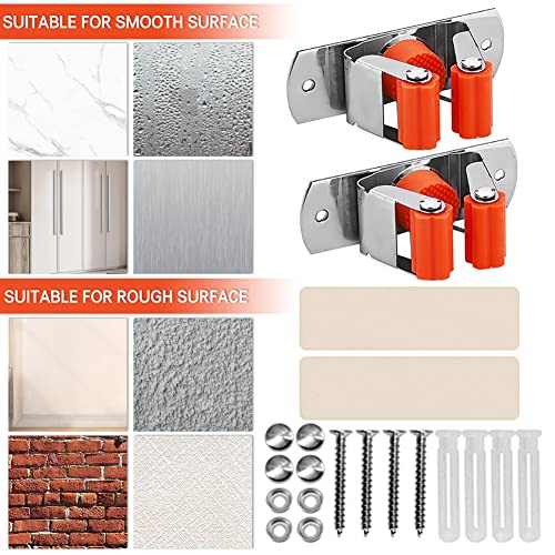 5PCS Broom Holder Wall Mount Mop Holder Wall-Mounted Stainless Steel Broom Hanger Garden Tool Rack Garage Storage Organizer for Kitchen Home Bathroom (Orange)