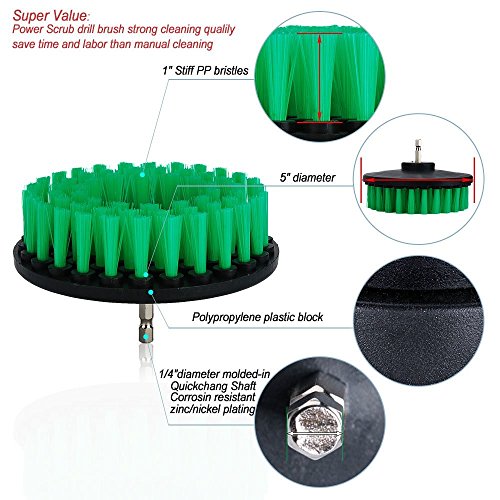 Drill Brush Soft Medium Stiff Bristle Powered Scrub Attachments Cleaning Kit for Bathroom Shower Grout Carpet Tires Boats Ceramic Marble Wheels Glass Carpets Upholstery (3''+5'')