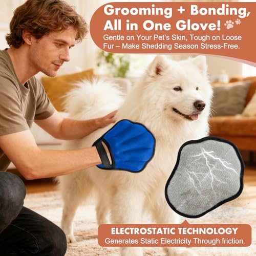 Pet Hair Removal Glove, Electrostatic Pet Hair Remover Glove for Cats & Dogs, Pet Hair Remover Tool for Laundry, Couch, Carpet, Car Seat - Upgraded Five-Finger, Reusable, Blue+Grey - color: Blue+Grey