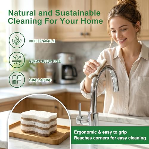 LILAC Natural Cellulose Sponges for Dishes - Ergonomic Non-Scratch Kitchen Scrub Sponges - 100% Biodegradable & Eco-Friendly Cleaning Sponges for Non-Stick Cookware, Bathroom & Household (10 Pack) - size: 10 Pack