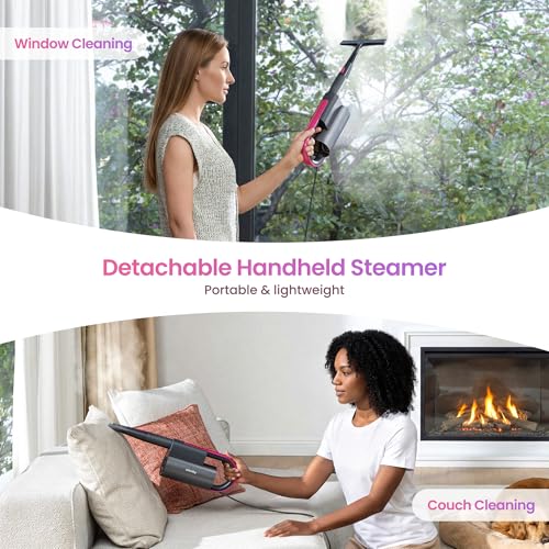 Schenley 19-in-1 Steam Mop Dual-Rod Design with Detachable Handheld Steamer for Walls, Grouts, Hard Floors, Tiles, includes Multi-purpose Accessories, Washable Microfiber Pads and Disposable Pads - size: Standard