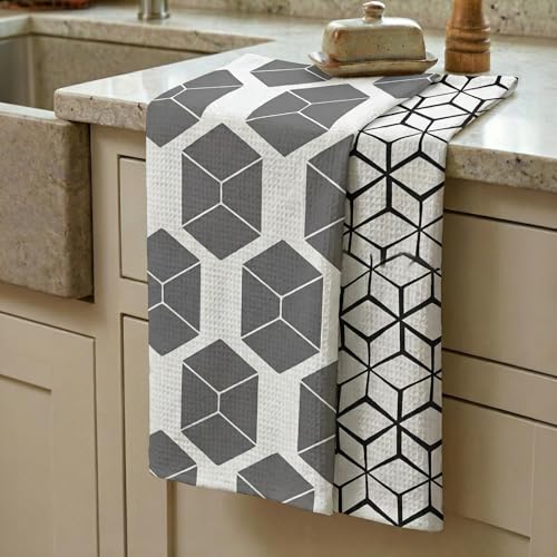 Waffle Kitchen Towels Set of 2 - Ultra Absorbent Quick Dry Dish Towels - Sustainable Reusable Cleaning Tea Towels - Lightweight Hand Towels for Kitchen & Bathroom, 16” x 28” (Rhombus) - style: Rhombus