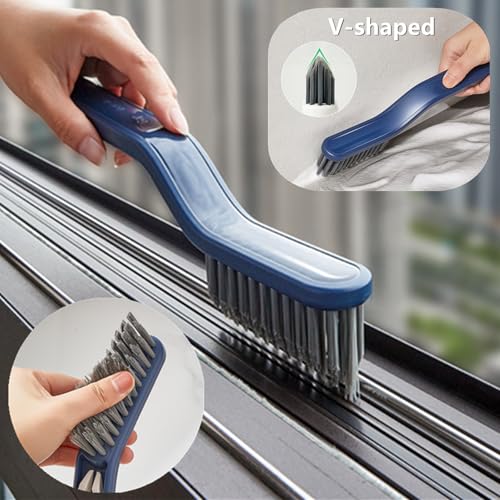 Kitchen Bathroom Sink Brush Crevice Cleaning Brush for Stubborn Kitchen Grease Stains, Window Gutters, Tiles and Faucets 2 Plastic with Clips & 2 Wire Brushes+2 Wall Hooks