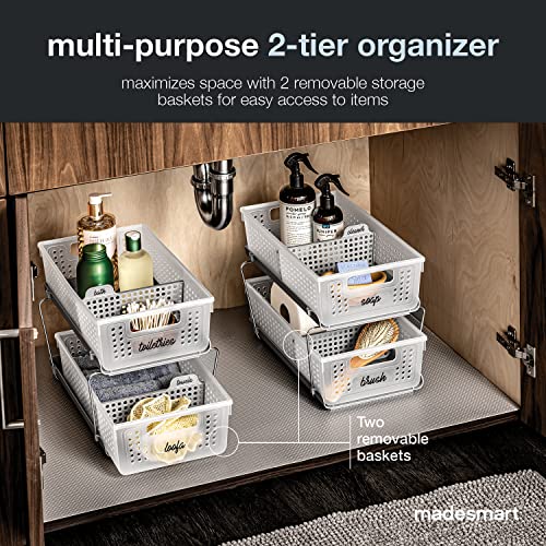 madesmart 2 Tier Bath Organizer, Undersink Storage with Sliding Drawers, for Cleaning Supplies, Pantry, Sponges, Bottles & Kitchen Essentials, Adjustable Dividers & Pull Out Sliding Baskets, Frost - size: 1-Pack