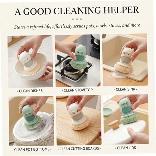 Soap Dispensing Silicone Dish Scrubber Press-to-Dispense Kitchen Scrub Brush for Dishes Pots & Pans - Green - color: Green