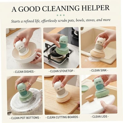 Soap Dispensing Silicone Dish Scrubber Press-to-Dispense Kitchen Scrub Brush for Dishes Pots & Pans - Green - color: Green