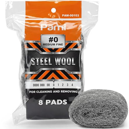 PAMI #0 Steel Wool Medium Fine Grade Scrubbers, Pack of 8, Reusable Non-Scratch Cleaning Pads for Kitchen and Bathroom - style: #0 - Medium Fine