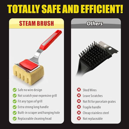 GRILLART Grill Brush Bristle Free, Replaceable BBQ Cleaning Pad (No Handle), Safe Replacement Cleaning Pad/Head for Cast Iron/Stainless Steel Grates - Deep-Reach - color: Yellow