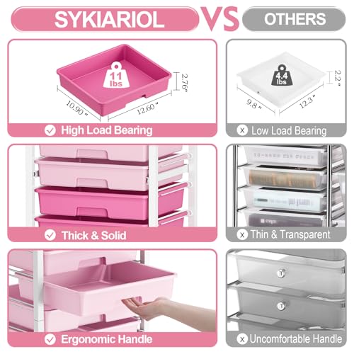 SYKIARIOL Rolling Cart with Drawers,10 Drawer Rolling Cart,Storage Cart,Utility Cart,Teacher Cart for Classroom Storage,Craft Cart with Wheels and Wooden Tabletop,Pink - color: Pink