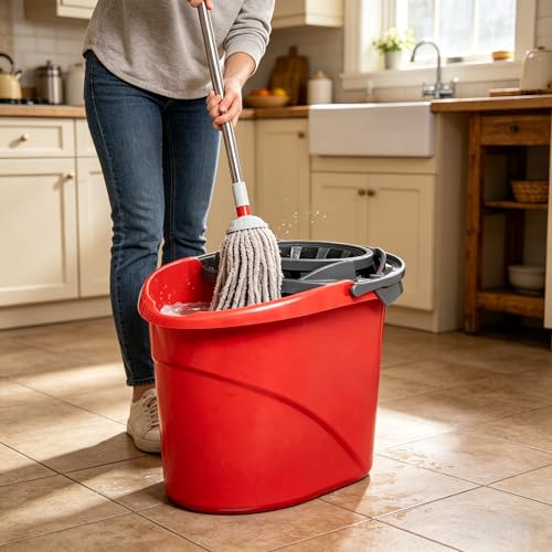 2.5 Gallon Quick Wring Hands-Free Mop Bucket, Quick Wring Bucket with Handles, Mop Bucket with Wringer, Cleaning Bucket for Home Hardwood Laminate Tile Floor Cleaning