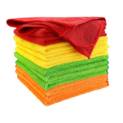 12PCS Microfiber Cleaning Cloths, 12"×12" Soft Absorbent Streak-Free Car Drying Towels, Scratch-Proof Lint Free Rags All Purpose Wash Cloth for Cars Houses Windows Kitchen