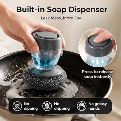 Soap Dispensing Dish Brush, Comfort Grip Kitchen Scrub Brush with Built-in Liquid Dispenser, Includes Replacement Heads, Non-Scratch Nylon/Wire Bristle, Non-Slip Handle (1 Handle, 9 Brush Heads) - color: 1 Handle, 9 Brush Heads