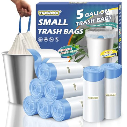 Small Trash Bags 5 Gallon Drawstring,1.1 Mil,Unscented,240 Count | Tear-Free,Leakproof,Strong Garbage Can Liners,White,Fit 15 - 18 Liter Waste Bins,for Home Bathroom Office Car Everyday Use - color: 5gal-240